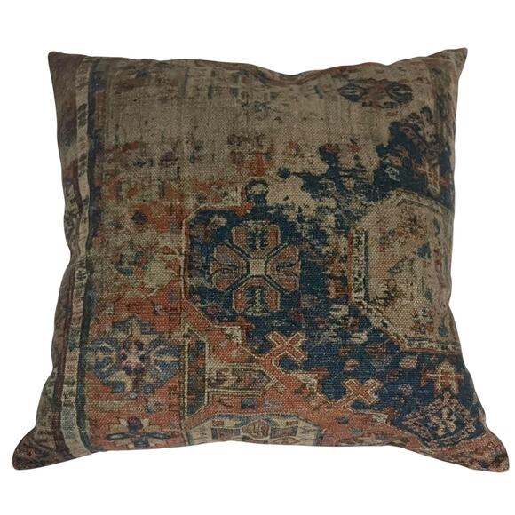 Pottery Barn Navin Printed Pillow Cover Linen Cotton 22x22 with Feather Insert - Picture 2 of 8